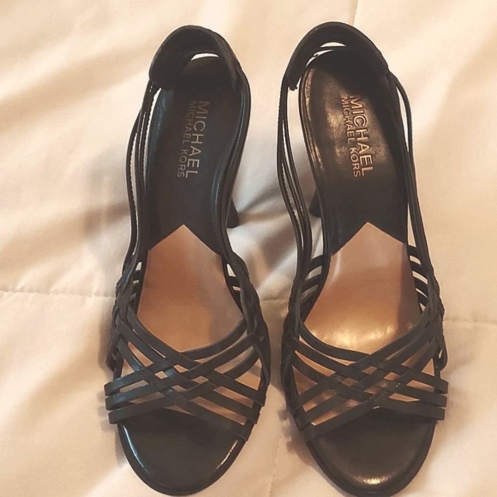 Michael Kors Womens Black Leather Sling-back Heels, Size 6